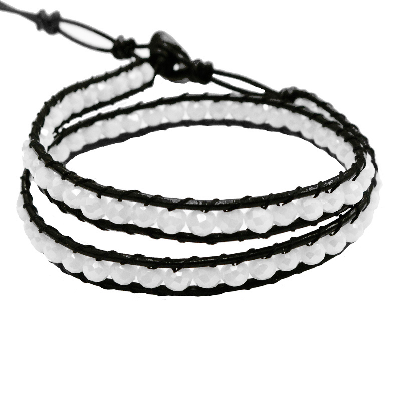 Jt Δερμάτινο διπλό βραχιόλι - κολιέ τσόκερ με κρύσταλλα Άσπρο